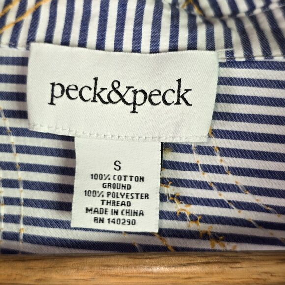 Peck & Peck Embroidered Striped Floral Shirt Small Cotton Boho Scallop Hem Blue - Picture 3 of 16